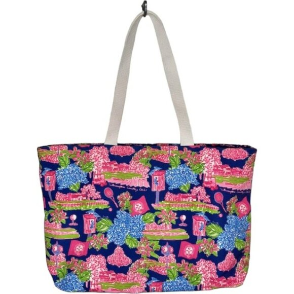 Kaeli Smith Handbags - Kaeli Smith Canvas Tote Bag - Wilmington Country Club - Blue/Pink - 22x15”